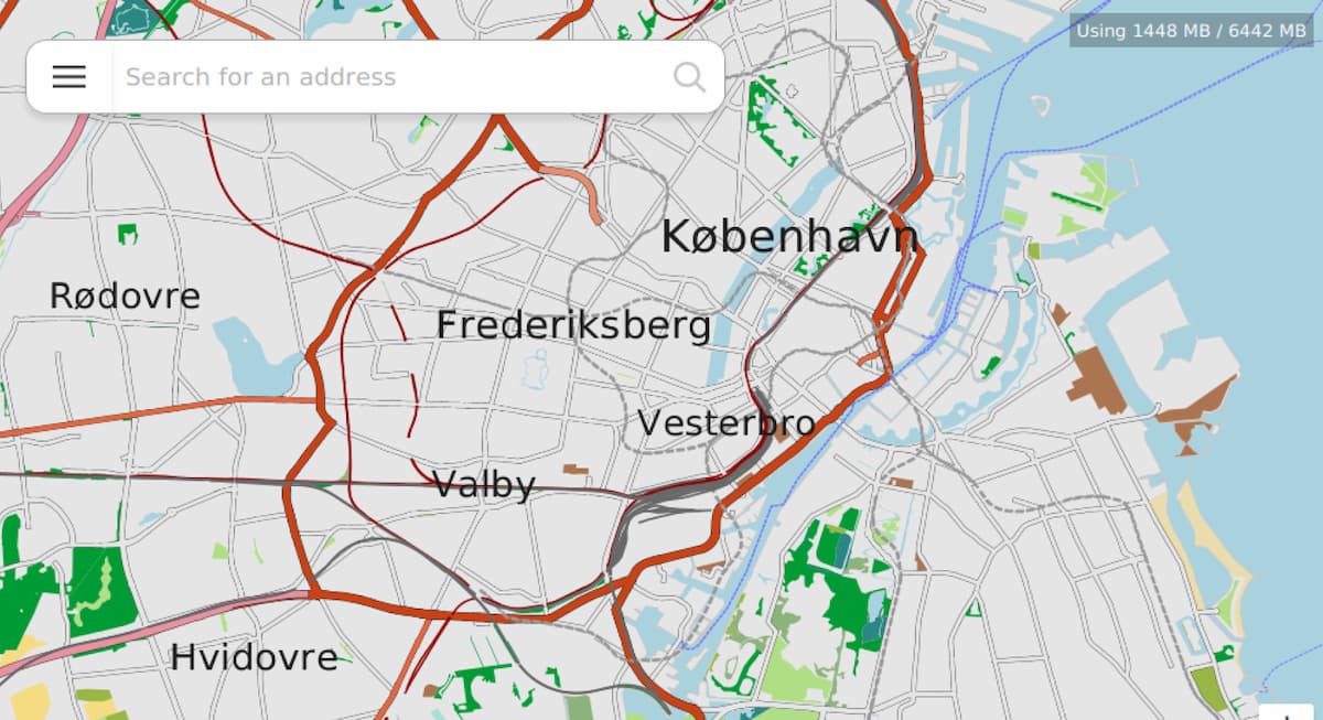 Picture of the program vmap, which displays a map of copenhagen